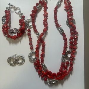 Premier Elegant Red and Silver Jewelry Set
